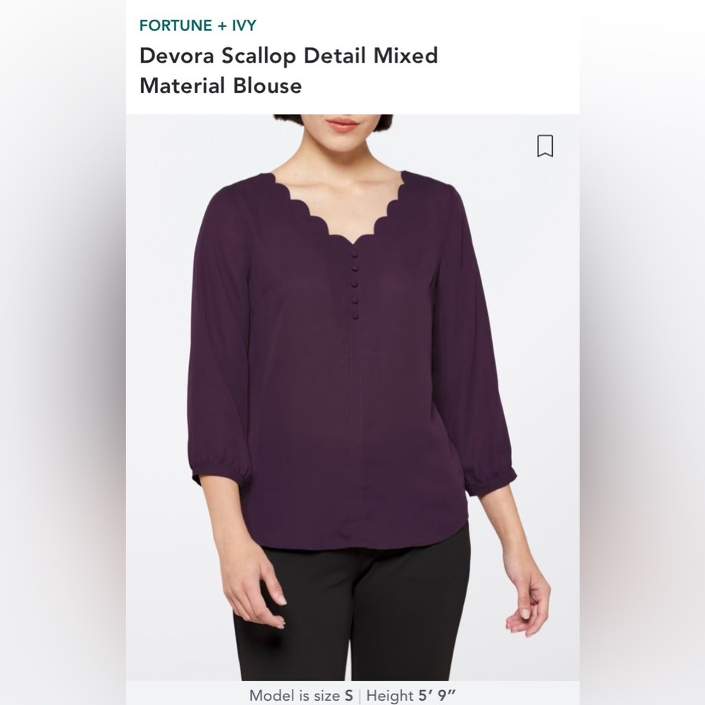 NWT Devora Scallop Detail Mixed Material Blouse